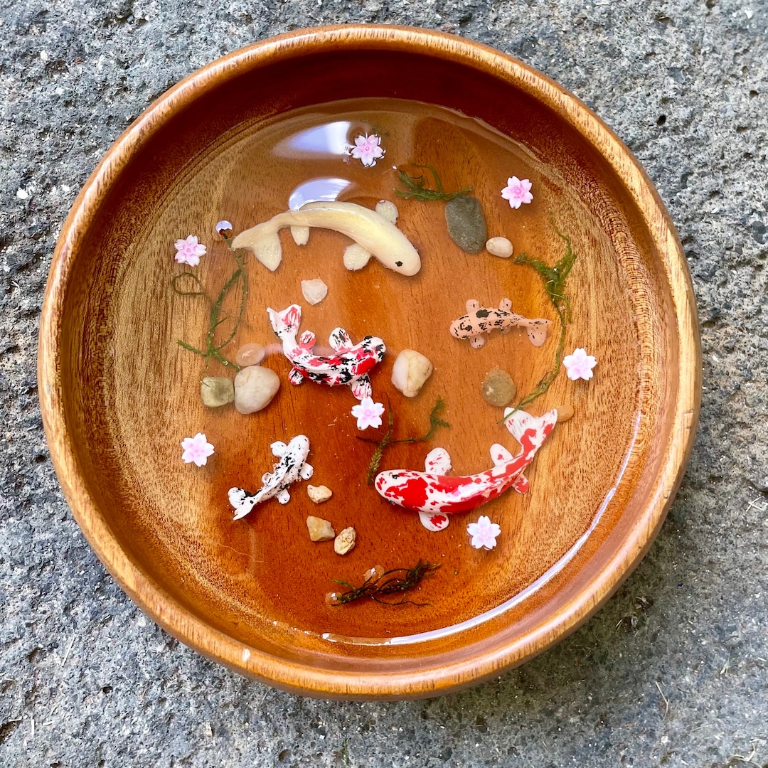 Koi Fish Wooden Resin Bowl Japanese Art Gift Housewarming - Etsy