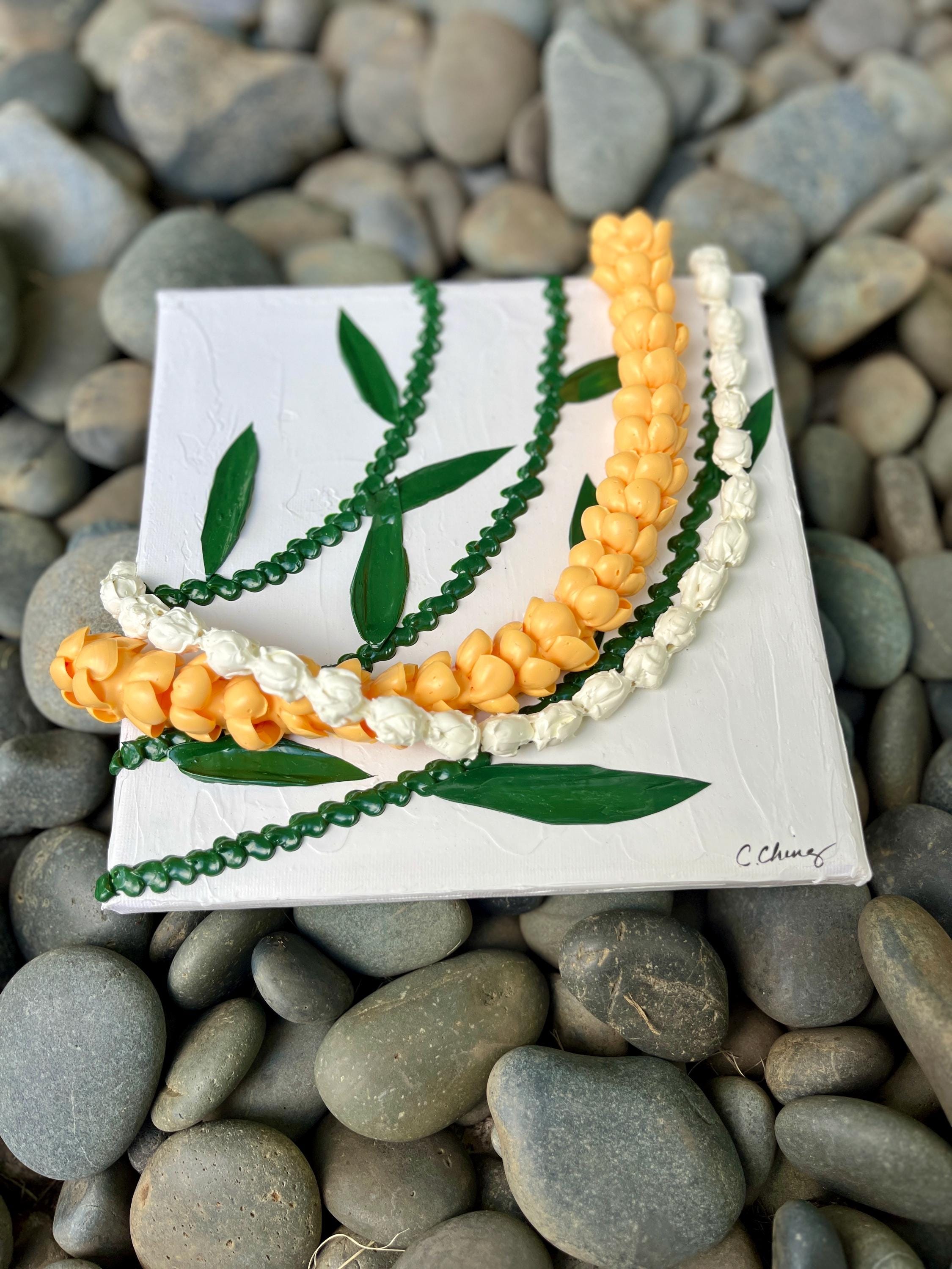 Puakenikeni and Pikake 3 Dimensional Hawaiian Flower Lei Acrylic 