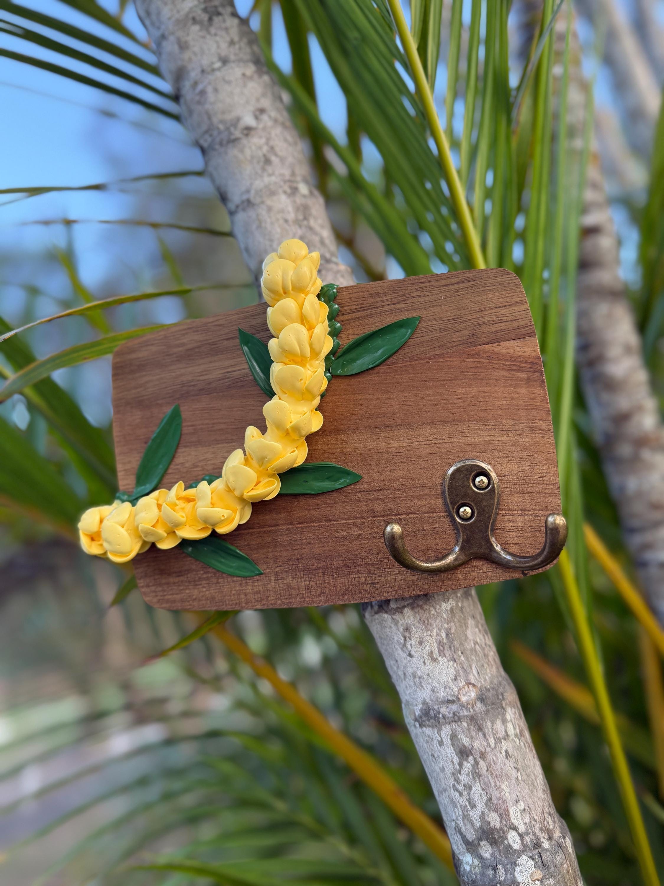 Mini Hawaii Flower Lei Art Key Hook- Orange or Yellow Pua Kenikeni