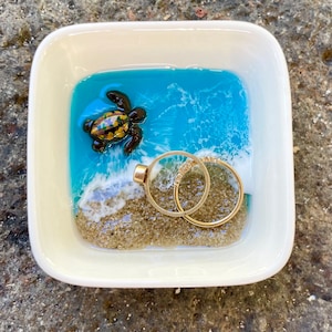 Sea turtle trinket ring bowl - ocean art tropical Hawaii gift- housewarming present- jewelry dish- beachy decor- beach art