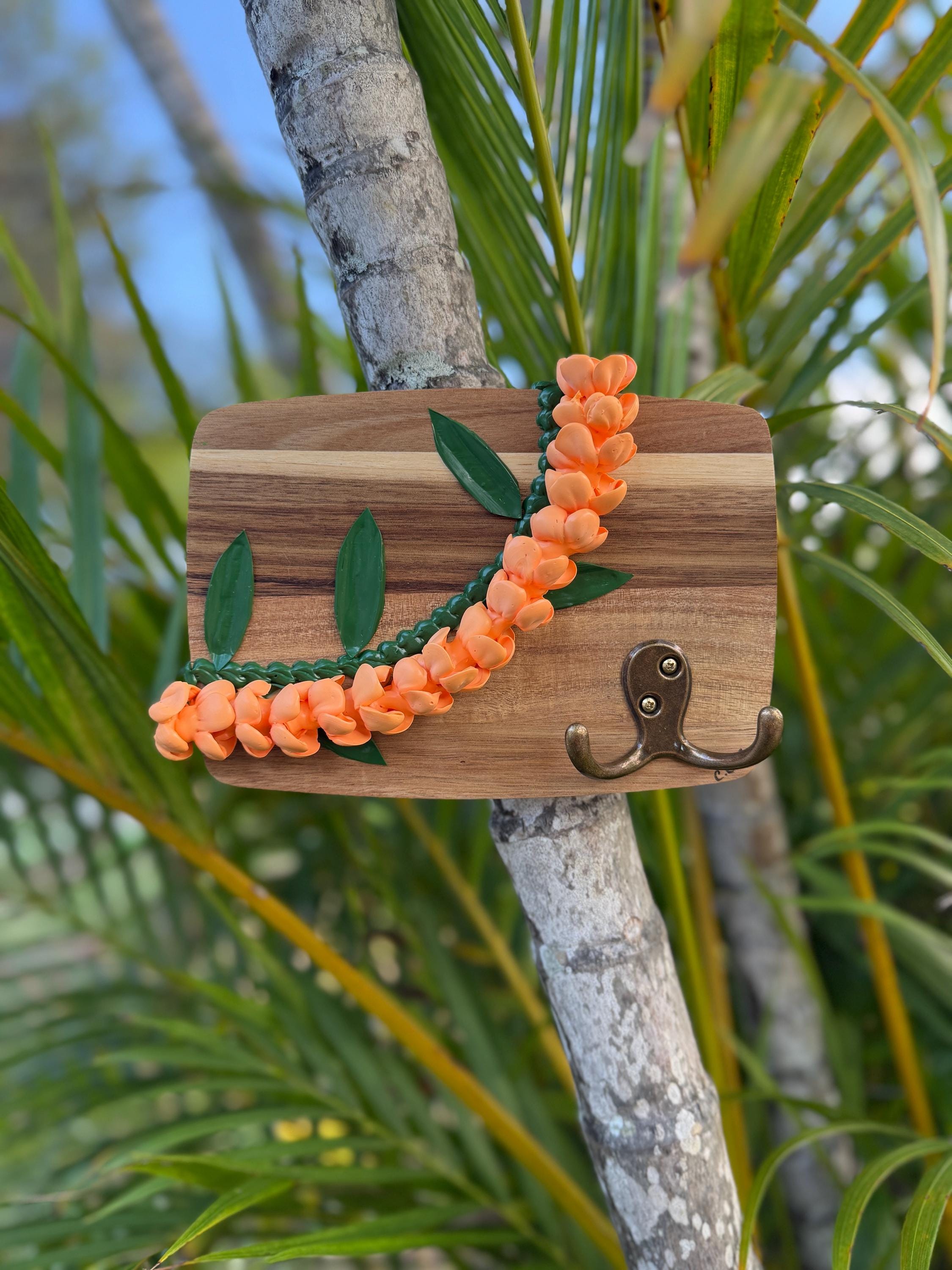 Mini Hawaii Flower Lei Art Key Hook- Orange or Yellow Pua Kenikeni