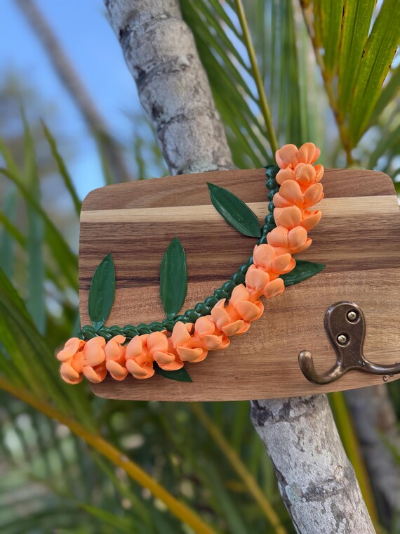 Mini Hawaii Flower Lei Art Key Hook- Orange or Yellow Pua Kenikeni