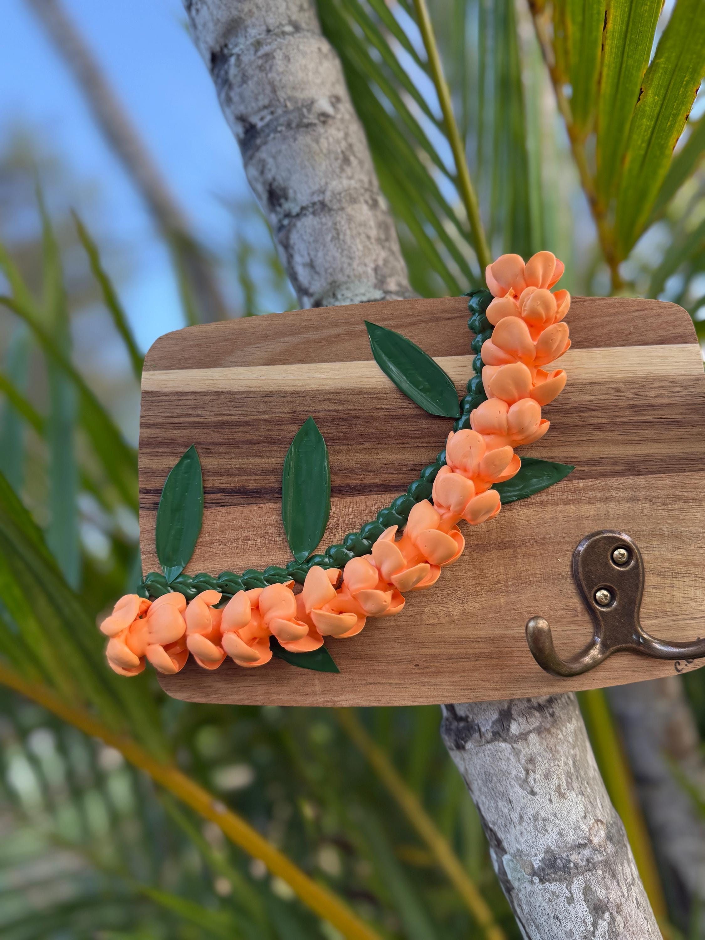 Mini Hawaii Flower Lei Art Key Hook- Orange or Yellow Pua Kenikeni
