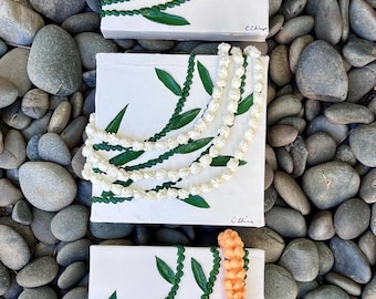 Puakenikeni 3 dimensional Hawaiian flower lei acrylic art painting- Hawaii home decor artwork- fine art- orange floral sculpture painting 8”