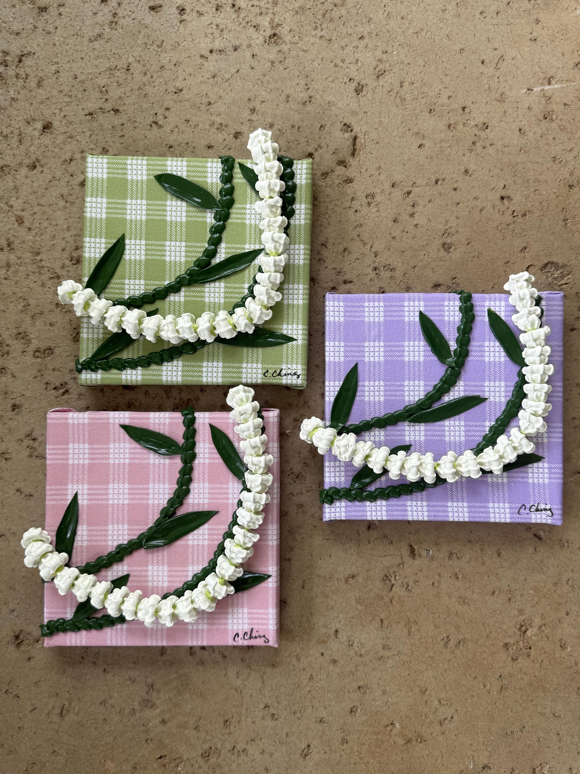 3D Hawaiian Flower Lei on Palaka Canvas- Acrylic Art Painting