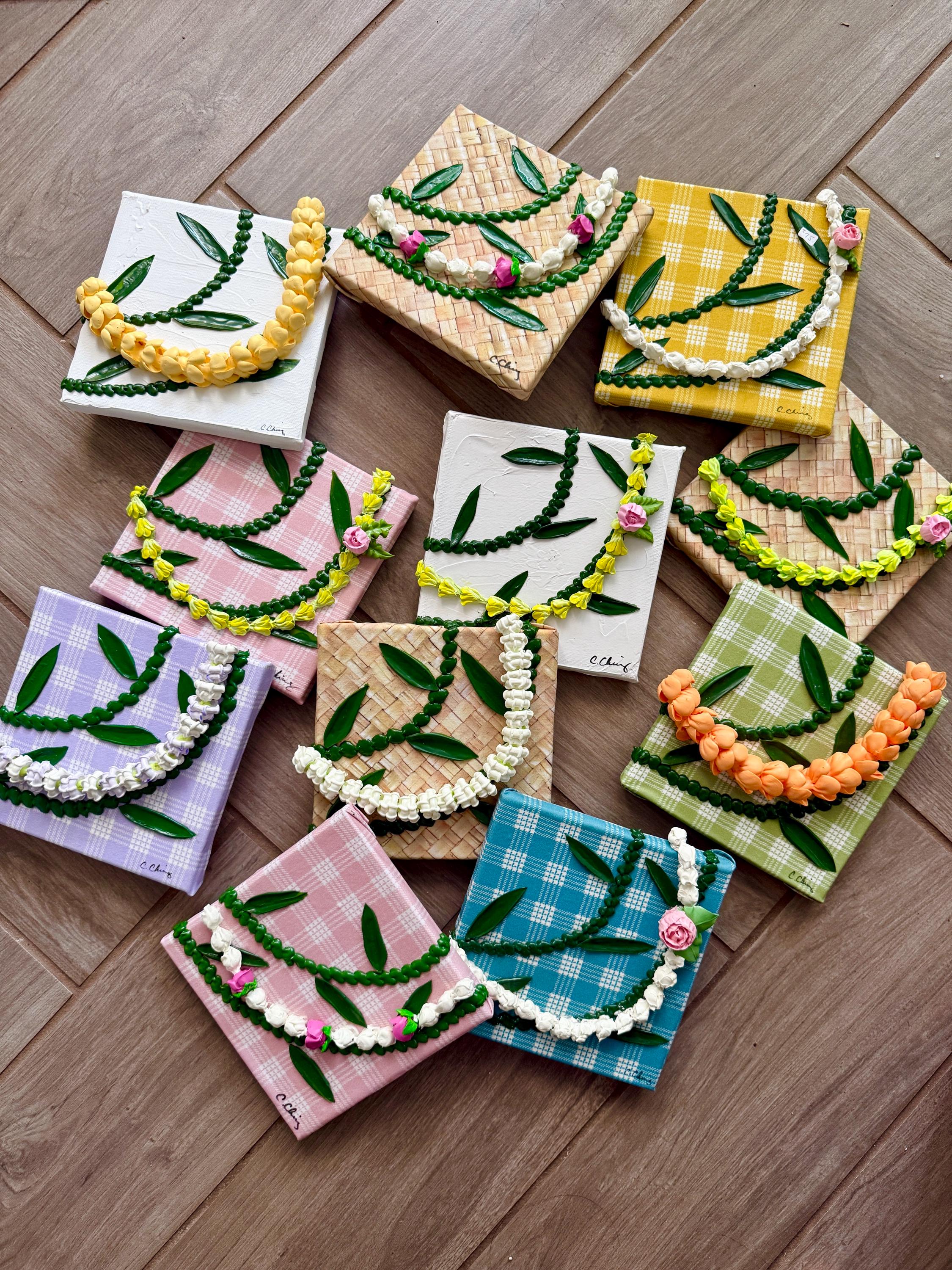 «654»◤完売◢フラワーボード*カイザイク*壁掛け 3D Hawaiian Flower Lei on Palaka Canvas- Acrylic Art Painting