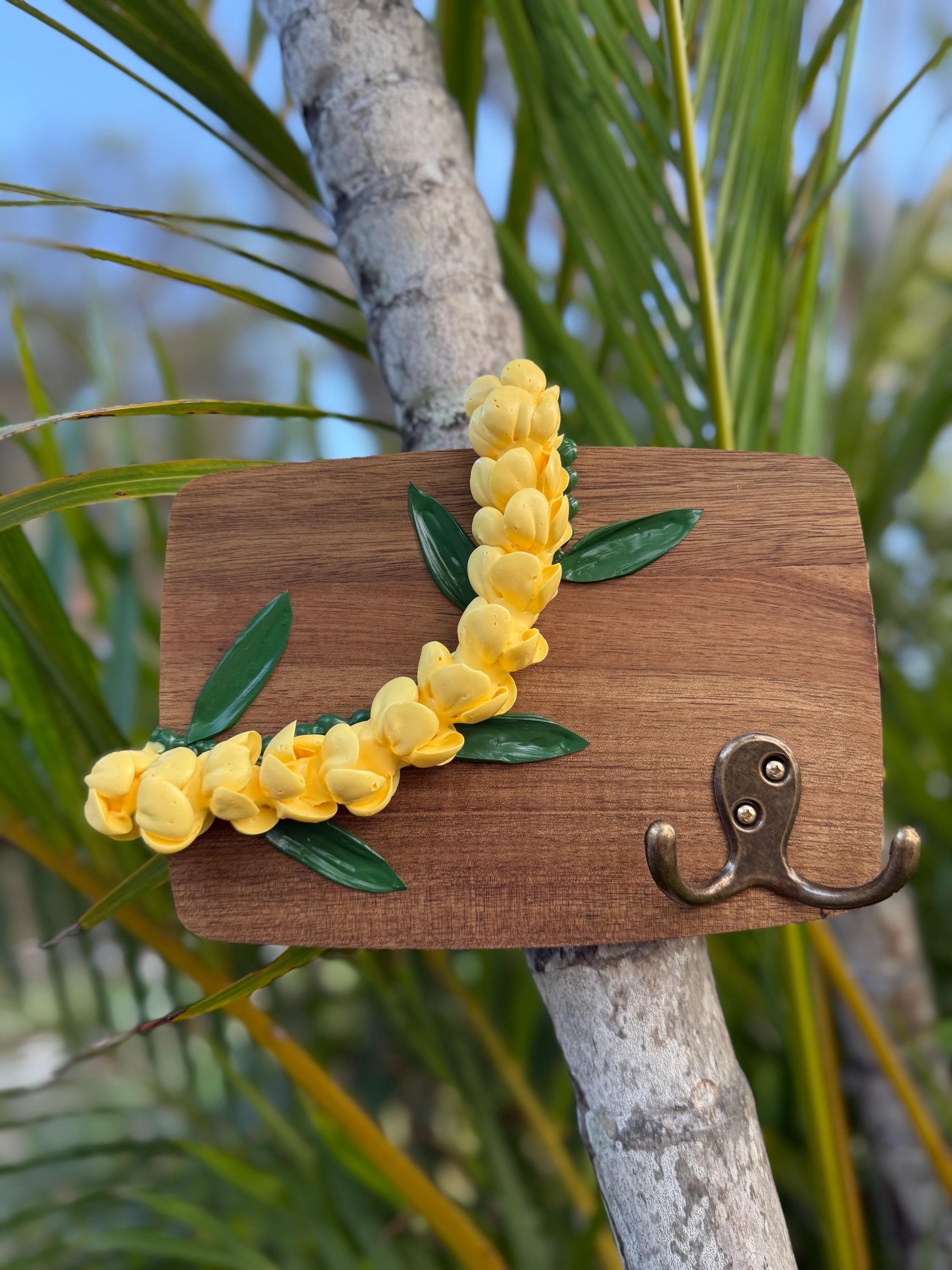 Mini Hawaii Flower Lei Art Key Hook- Orange or Yellow Pua Kenikeni