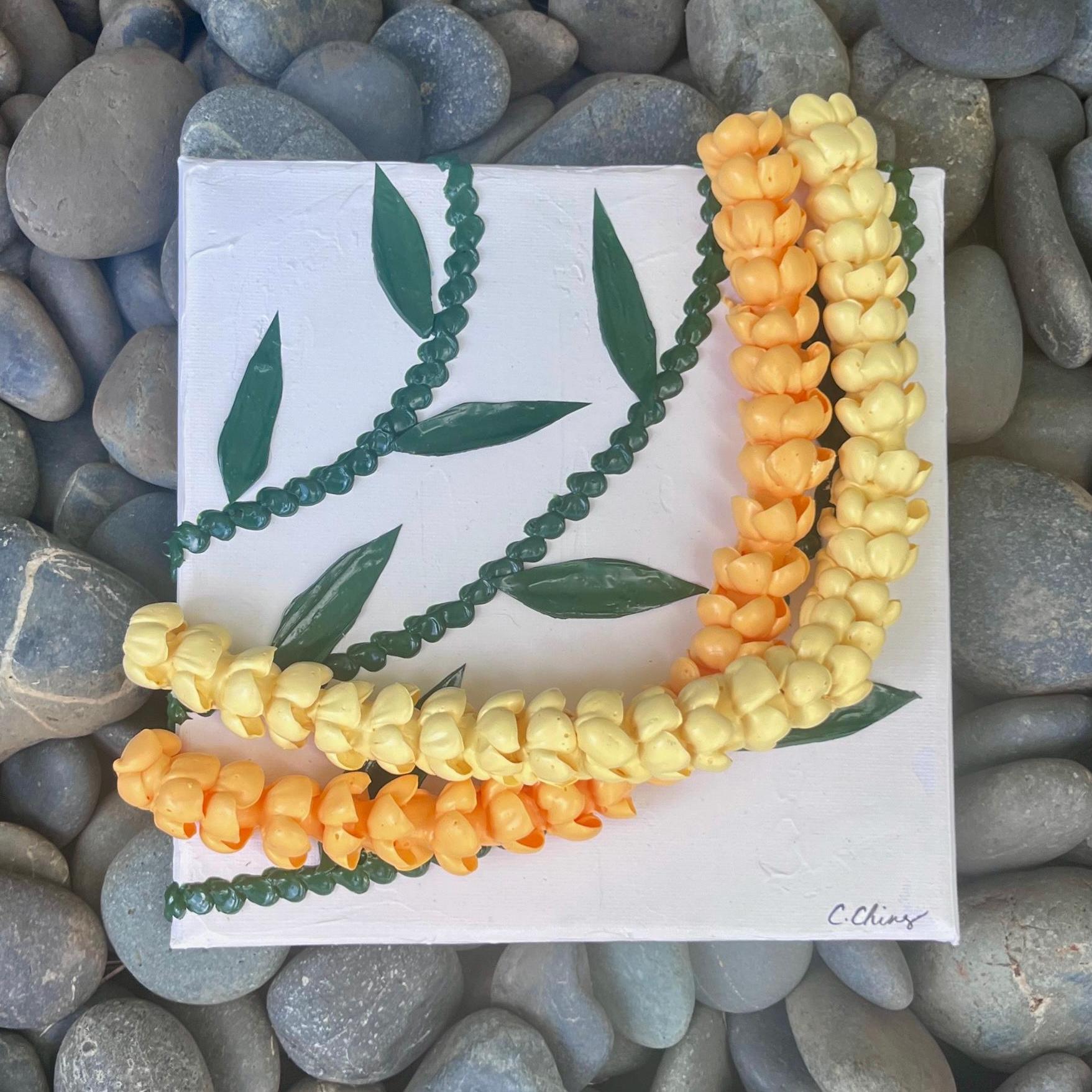 Puakenikeni 3 Dimensional Hawaiian Flower Lei Acrylic Art Painting