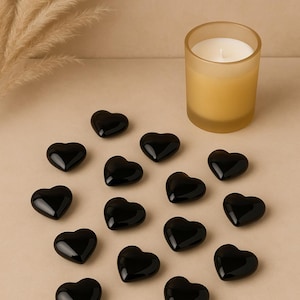 Black Obsidian Heart Stones – Polished Natural Crystal for Meditation, Anxiety Relief & Heart Chakra Healing