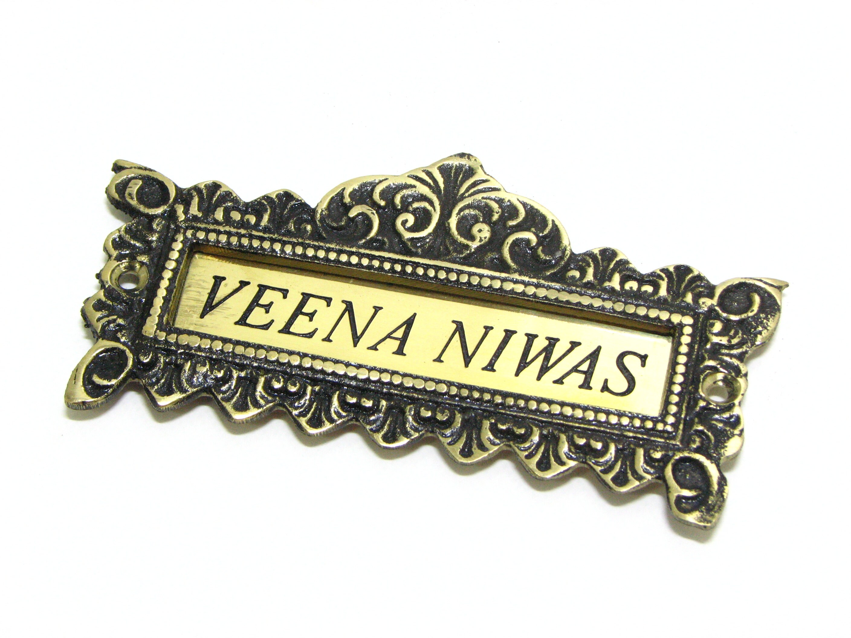 Personalized Solid Brass Door Name Plates Replaceable Plate Flowery