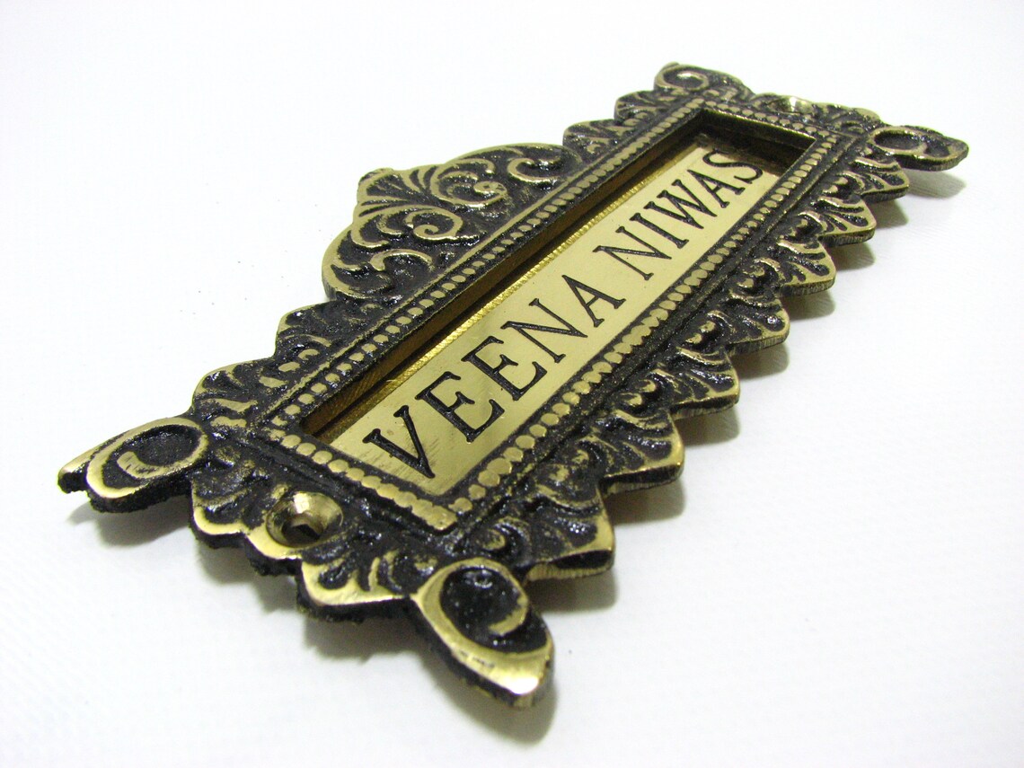 Personalized Solid Brass Door Name Plates Replaceable Plate Flowery