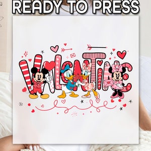 Disney Valentines Heat Press DTF Transfer, Minnie And Mickey Print, Full Color DTF, Donald Duck Print, Valentine&#39;s Day DTF, Disney Couple
