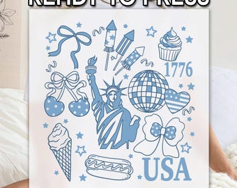 USA 4th of July DTF Transfer, Patriotic Icons Heat Press, Liberty and Fireworks Shirt Print, Statue of Liberty Print, USA Patriotic Print