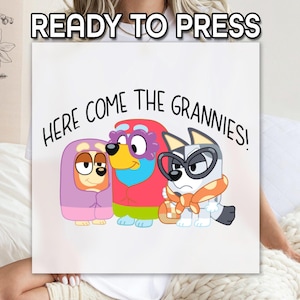 Here Come The Grannies DTF, Bluey Cartoon DTF, Bluey's Grandmother DTF, Gift For Bluey Lovers, Cute Cartoon Character Print, Wholesale Print