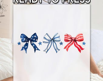 Patriotic Coquette Bows DTF Heat Transfer, Colorful Bows Print, America Colors Print, 4th Of July DTF, Cute Bows Printing, Full Color DTF