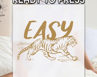 Retro Bold Easy Tiger DTF Heat Transfer, Stylish Jungle Animal DTF, Minimal Retro Vibe Shirt, Chill Easy Shirt Design, Graphic Animal Print