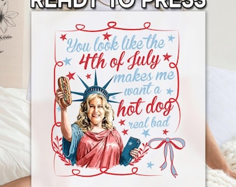 You Look Like The 4th Of July Hotdog Makes Me Want A Hotdog Real Bad DTF Heat Transfer, Funny Statue Liberty Shirt Print, independence Print