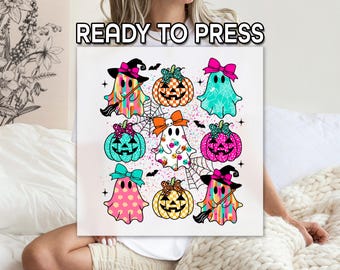 Halloween Ghost DTF Transfer, Neon Color Ghosts And Pumpkins DTF Transfer, Spooky Witch Ghost DTF,  Trick Or Treat Printing, Halloween Gift