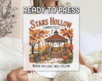 Autumn Town Gazebo Design DTF Transfer, Cozy Rustic Fall Scene DTF, Gift For Her, New England Inspired DTF, Pumpkin And Leaves Print