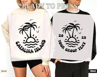 Custom Summer Crew Shirt Transfer, Palm and Sun DTF with Editable Text & Date for Girls Trip or Family Vacation, Custom Palm Sunset DTF