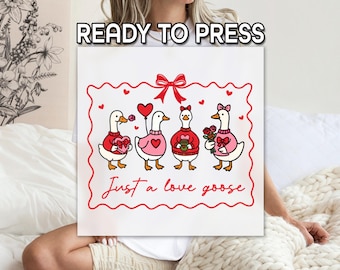 Just A Love Goose DTF Transfer, Ready to Press, Romantic Animal Love Print, Silly Goose Love Print, Coquette Valentine Gift, Express DTF
