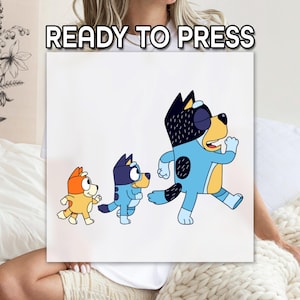 Dad, Bluey and Bingo DTF, Cute Cartoon Characters Printing , Bluey Walking DTF, Ready to Apply, Gift for Children DTF, Wholesale Print