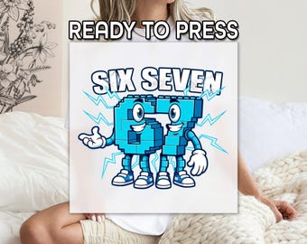 Retro 6 7 DTF Transfer, Six Seven  Meme Print, Popolar Six Seven Design, Viral Kids Meme DTF, GenZ Gift, Retro Cassette Robot Printing