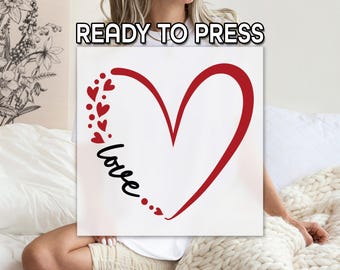 Romantic Heart DTF Transfer, Valentine's Day DTF,  Red Heart Print, Valentine Love Theme DTF, Ready to Press, Hand Drawn Heart Transfer