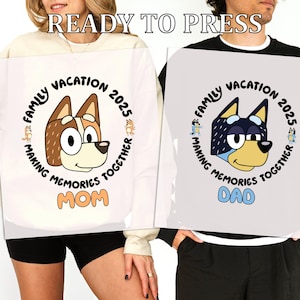 Custom Bluey Family Vacation DTF Transfer, Bandit Blue Bingo DTF, Personalized Cartoon Characters Printing, Ready to Apply, Children Gift