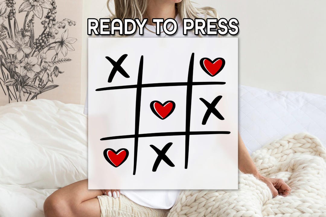 Tic Tac Toe DTF Transfer, XOXO Love Print, Heart and X Love Game Design ...