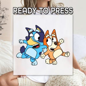 Bluey and Bingo DTF, Blue Heeler and Bingo Heeler DTF, Cute Cartoon Characters Printing  Ready to Apply, Bulk Printing, Bluey DTF, Trendy