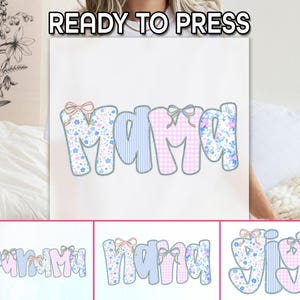 Personalized Name DTF Transfer, Floral And Gingham Letters Print, Coquette Bow DTF, Custom Mama Or Name Design, Custom Patch Letter DTF