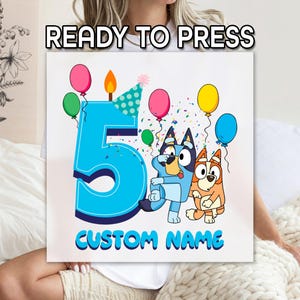 Custom Name Happy Birthday DTF, Personalized Bluey Heeler and Bingo Heeler DTF, Cartoon Characters Printing, Ready to Apply, Birthday Gift