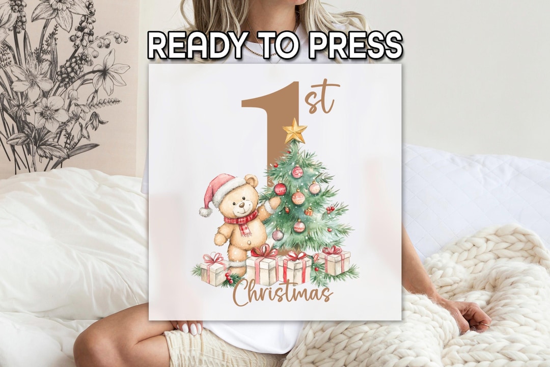 Santa Bear Baby's First Christmas DTF Transfer, Xmas Infant DTF,