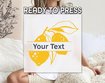 Personalized Text Lemon DTF Transfer, Custom Yellow Lemon Branch Design, Fresh Summer Fruit Print, Express DTF, Ready to Press, Custom DTF