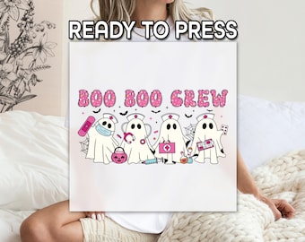 Cute Nurses Halloween DTF, Boo Boo Crew Halloween Transfer, Pink Aesthetic DTF, Halloween Gift, Medical Staff Gifts, Nurse Ghosts DTF