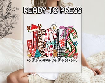 Christmas Jesus Is The Reason For The Season DTF Transfer, Faithful Xmas Design, Retro Holiday Print,  Christas Tree DTF, Ready to Prress