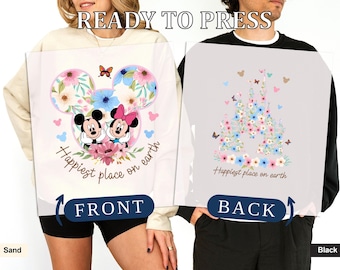 Floral Disney Castle DTF Transfer, Minnie Bow DTF, Disneyland Happiest Place on Earth Printing, Disney Print, Mickey and Minnie DTF
