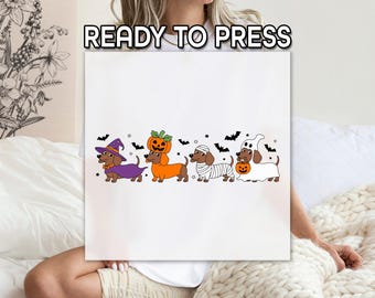 Dachshund DTF Transfer, Halloween DTF, Cute Dog Costume Design DTF, Witch Pumpkin Mummy Ghost Print,  Weenie Dog Printing, Ready to Press
