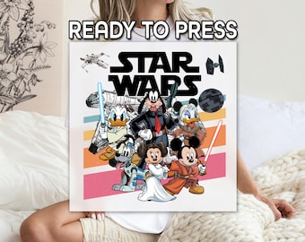 Funny Star Wars DTF Transfer, Disney Characters As Jedi Design, Gift For Kids Or Fans, Cartoon Galaxy Print, Ready To Press