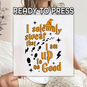 Funny Wizard DTF Transfer, Magic Footprint Graphic Design, Up To No Good Quote Print, Gift For Witch Lovers, Ready To Press Design