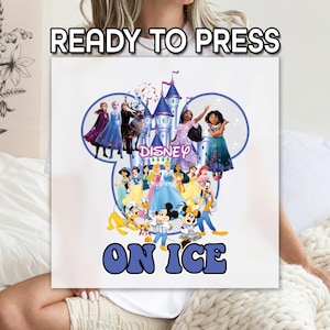 May include: White square featuring a Disney-themed graphic with the text "READY TO PRESS" at the top. The graphic includes Disney characters, a castle, and the words "DISNEY" and "ON ICE".