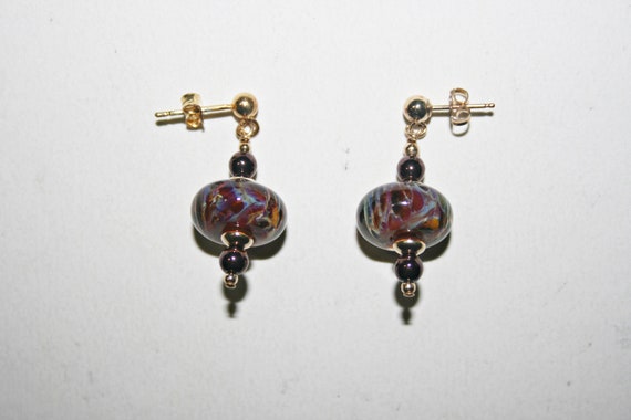 Vintage Sterling Silver Art Glass Drop Earrings