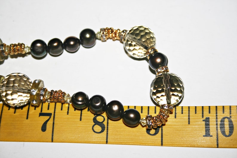 Vintage Faceted Citrine Glass and Freshwater Pearl Beaded Necklace