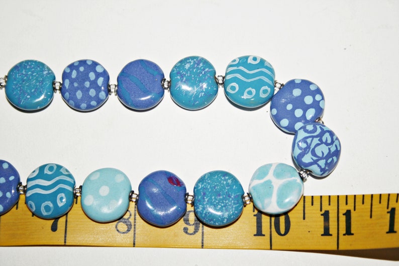 Vintage Kazuri Handmade Blue Porcelain Beaded Necklace from Kenya
