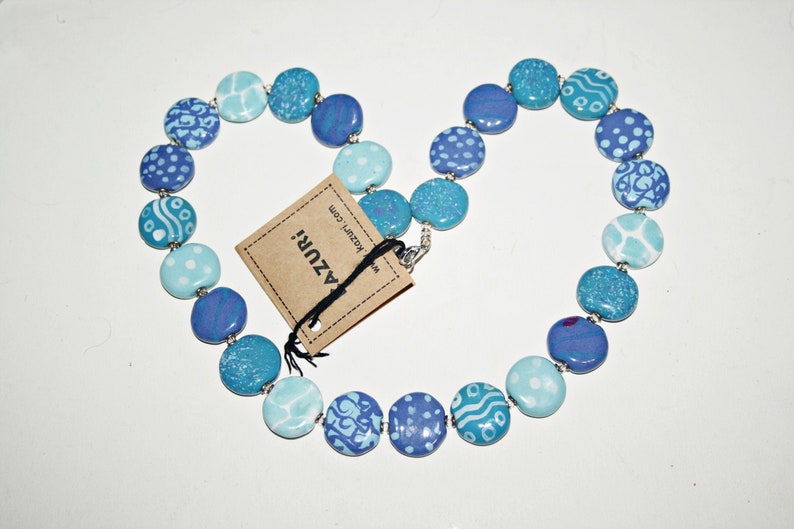 Vintage Kazuri Handmade Blue Porcelain Beaded Necklace from Kenya