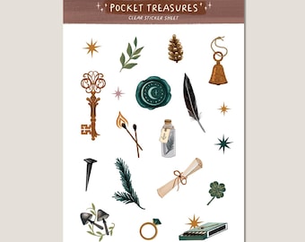 Pocket Treasures Sticker Sheet for Journaling, kindle and phone cases