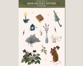 Rain Keeper's Cottage Sticker Sheet for Journaling, kindle and phone cases