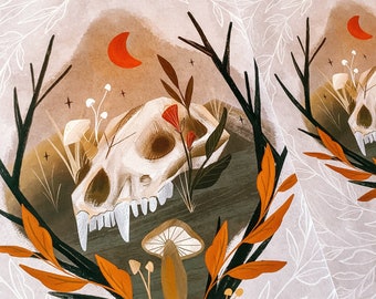 Mori, Archival Print Multiple Sizes | Witchy Decor | Skull Art | Fall Artwork