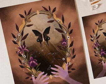Looking Glass, Multiple Sizes, Giclee print | Moth and Mirror Decor | Magical Art